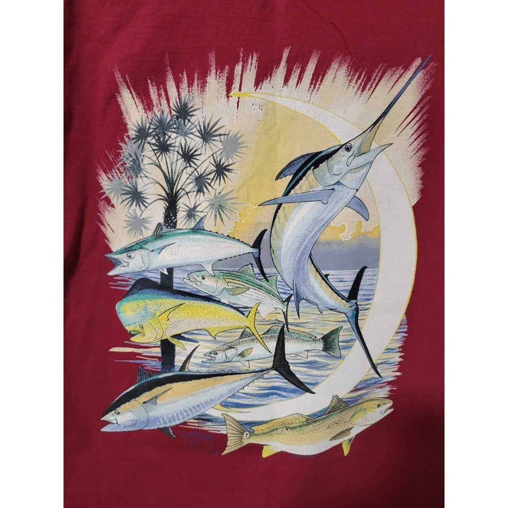 Guy Harvey Original Pocket T Shirt Fish Graphic Fishing Mens L Red Outdoors - Picture 9 of 9